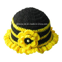 Fashion Hand Knit Crochet Beaded Bee Beanie Hat with Flower